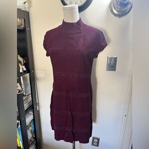 Apt 9 Women's Ribbed Mock Neck Dress with Studded Stripes - Burgundy Size M